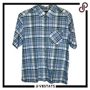 Large Cova Gray-Blue-White Plaid SS Cotton Blend Shirt‎